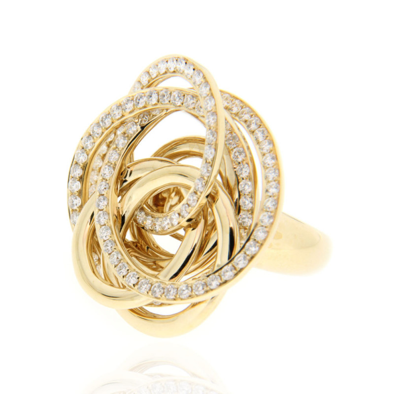 Borromean White Diamond and Gold Infinity Circle Ring