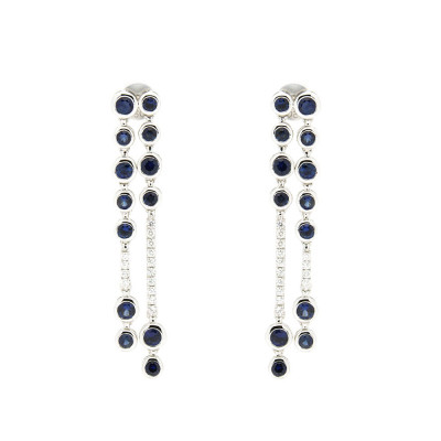 Blue Sapphire and Diamond Linear Drop Earrings
