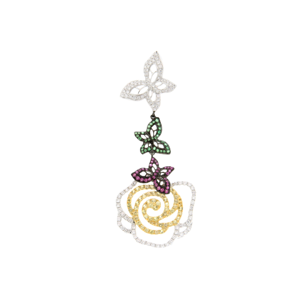 Gemstones & Diamond Floral Butterfly Pendant