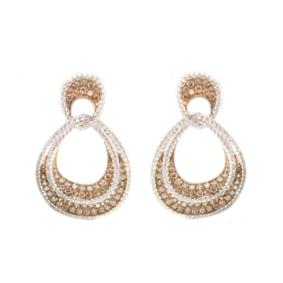 Brown And White Diamond Oval Earring