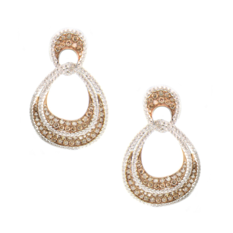 Brown And White Diamond Oval Earring