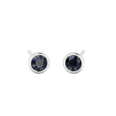 Blue Sapphire and Gold Round Stud Earrings